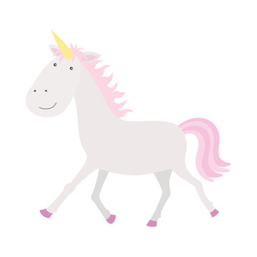 Cute little pink magical unicorn. Romantic hand drawing illustration for children.