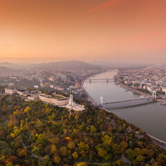 Fototapeta premium Aerial view of Budapest with sunrise