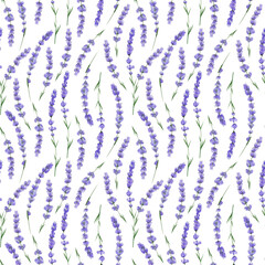 Seamless watercolor floral pattern with lavender flowers for valentines day decor, fabric, wrapping paper