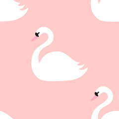 Seamless pattern with white swans. Vector..