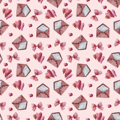 Watercolor seamless pattern on Valentine's day. Cute pattern for gift, postcard, digital paper