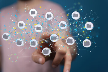 Cloud technology. Polygonal wireframe art looks like constellation