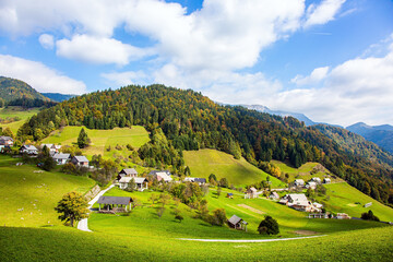 Fototapeta na wymiar Small village in Julian Alps