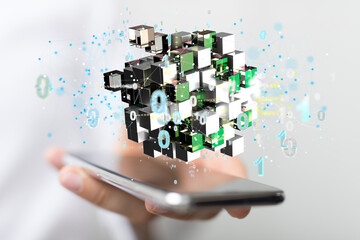 database data Cloud technology. Integrated digital web concept background