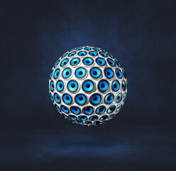 Speakers sphere on a dark blue studio background
