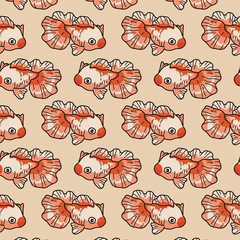 Seamless vector pattern with high detail goldfish. Marine and nautical backgrounds. Sea theme.