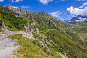Fototapeta na wymiar High mountain road through the Susten Pass in the Swiss Alps