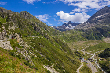 High mountain road through the Susten Pass in the Swiss Alps