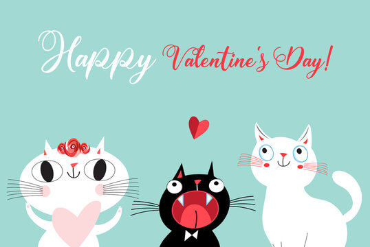 Vector illustration of a lovely cats in love with a heart