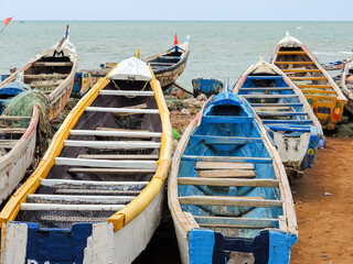 cayucos on the African coast of Senegal prepared to carry migrants