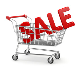 3d illustration shopping cart discounts