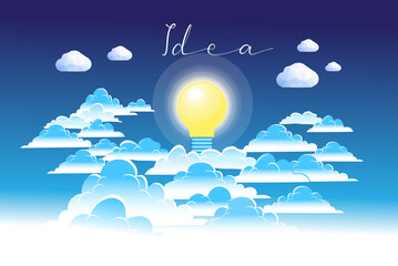 Illustration of the idea of a light bulb in the clouds