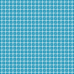 White repeat simple geometric seamless pattern on blue background. Drawing is composed of rough squares, circles and lines