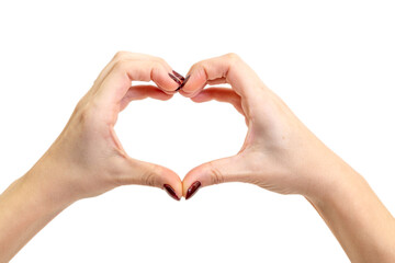 Hands forming a heart on white background. Valentine concept.