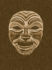 Ischia Italy Mask in Sepia Lithograph
