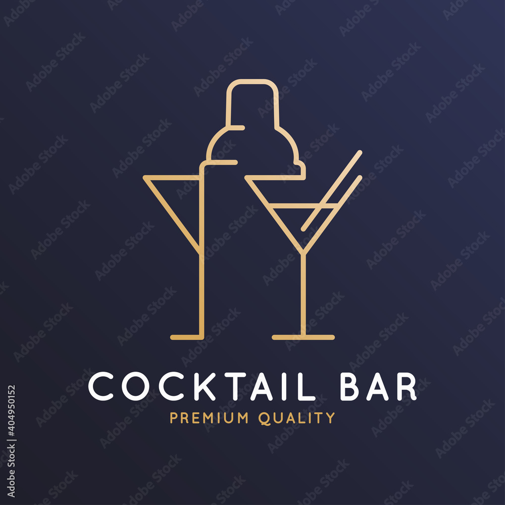 Poster cocktail bar logo with cocktail shaker and glass