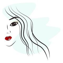 Abstract minimalistic portrait of a stylish girl. Woman's face. Modern trendy. Template Beauty Concept, t-Shirt Print, postcard, poster.