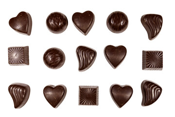 Various chocolate candies isolated on white background