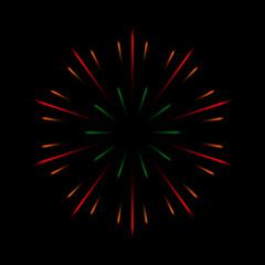 Firework salute burst. Colorful light rays,stars,confetti explosion. Starbursts circles,shining light effects. Festive holiday background. Christmas,New Year,Independence day,anniversary design