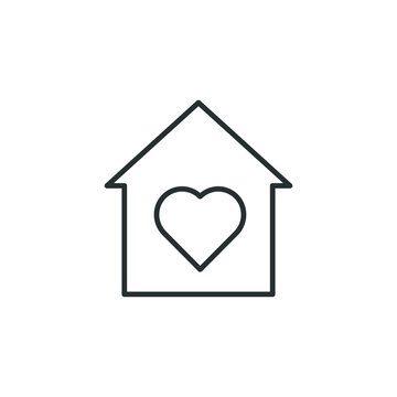 Heart with home shape outline icon on white background. Vector