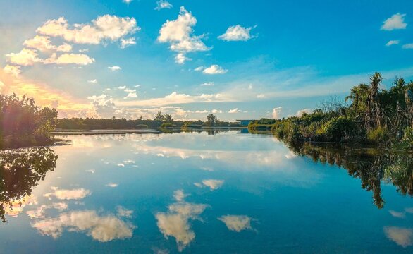 Addu Lakes Water Reflection of the equatorial convention centre (ECC) in Addu City, Maldives 