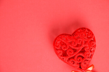 red background love happy valentine day concept with sparkling heart is abstract and space for text input. Festive banner and poster.