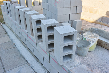 Stack of cement blocks at the construction site.