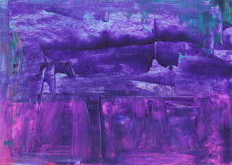 Abstract dark purple textured background. Rough violet brush strokes on paper. Modern grunge painting.