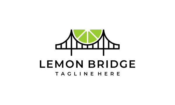 lemon fruit slice with bridge logo design template