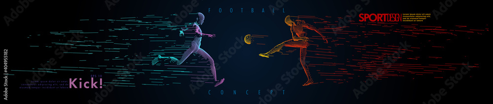 Wall mural a set of fotball, soccer players drawing by lines with text.