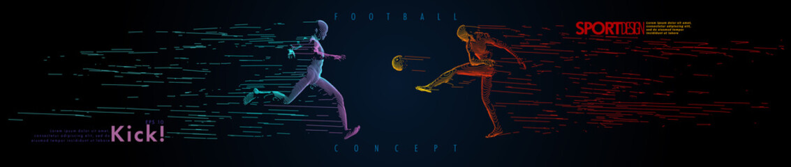 A set of fotball, soccer players drawing by lines with text.