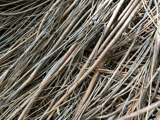 A closeup of wooden sticks in diagonal lines that can be used as a background.