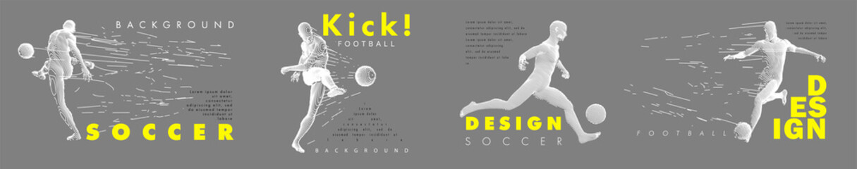 A set of fotball, soccer players drawing by lines with text. Creative sport concept