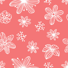 Vector seamless pattern with hand drawn flowers. Beautiful design for textile, wallpaper, wrapping paper.