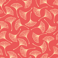 Vector seamless pattern with hand drawn ginkgo biloba leaves. Beautiful design for textile, wallpaper, wrapping paper.
