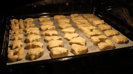 Gingerbread cookies in the oven.