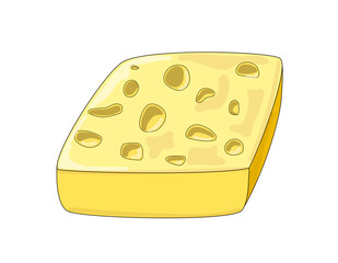 More than half of the head of cheese is yellow with large holes. Stock vector illustration in cartoon style isolated on white background.