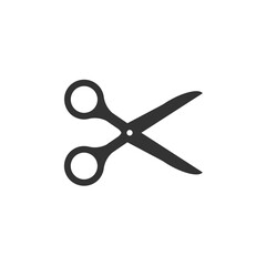 Scissors cut black icon on white backdrop. Vector flat isolated