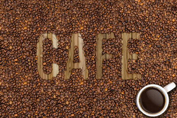 coffee lettering with grains seed beans in different languages portuguese brazilian french spanish