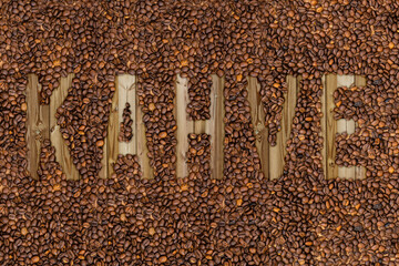 coffee lettering with grains seed beans in different languages turkish