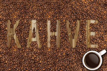 coffee lettering with grains seed beans in different languages turkish