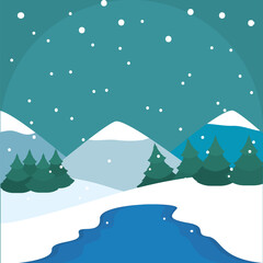 Fototapeta na wymiar Winter landscape background. Natural scenery - Vector illustration