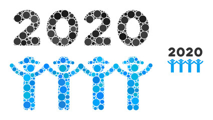 2020 gentlemen dance collage of round dots in different sizes and color hues. Vector round dots are combined into 2020 gentlemen dance illustration.