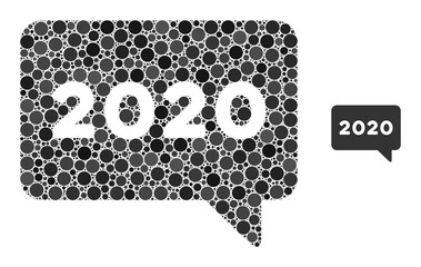 2020 message collage of circle elements in various sizes and color tints. Vector circle elements are grouped into 2020 message collage. 2020 message isolated on a white background.