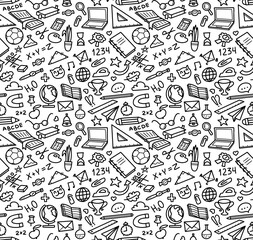 Doodle School seamless pattern sketch black line hand drawn vector illustration