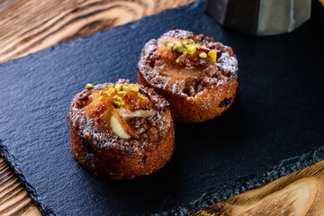 Homemade muffins with fruits and nuts, sweet Date cupcakes healthy takeaway snack