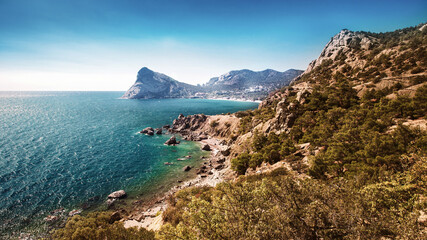 Fototapeta na wymiar Seascape on the Crimean peninsula near the towns of Sudak