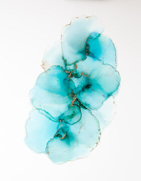 Wispy ethereal teal blue alcohol ink art