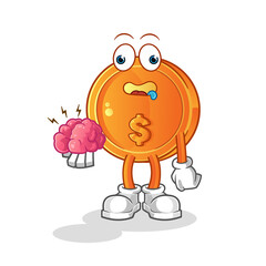 dollar coin no brain vector. cartoon character