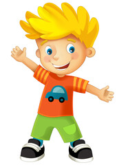 cartoon happy and funny boy standing looking and smiling illustration